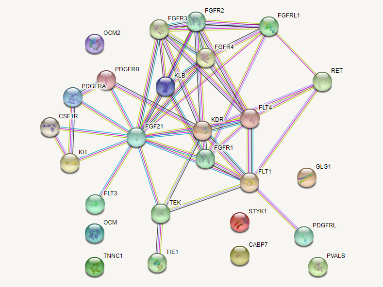 図1.FGF21遺伝子の相互作用タンパク網の画像